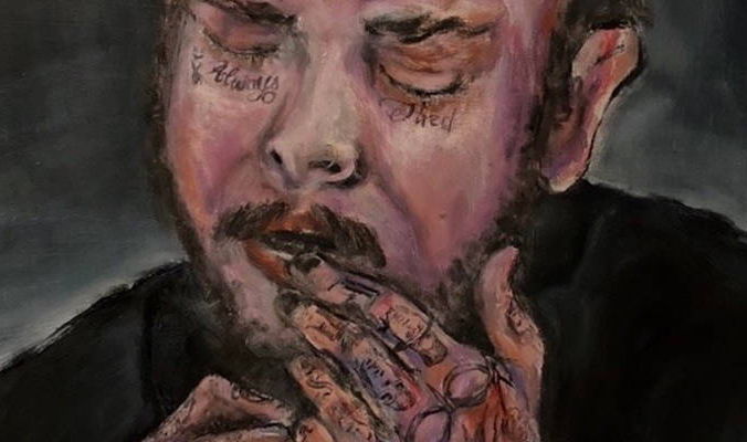Portrait [Detail]: ''Post Malone'',  Oil on gesso wood panel , 60cm x 60cm
