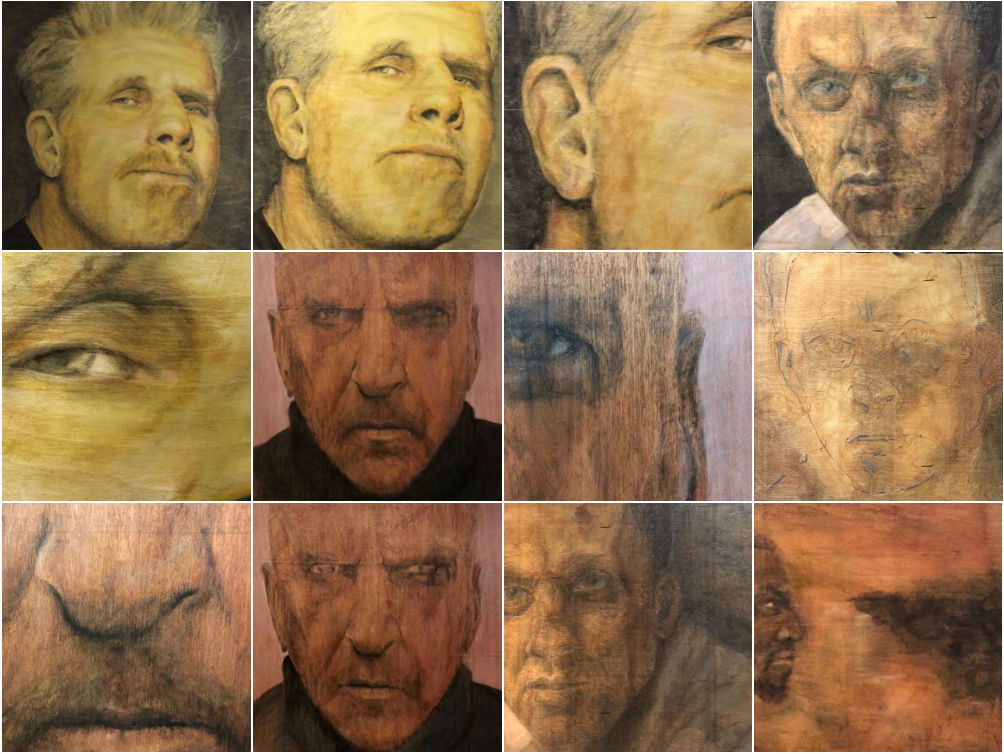 Group of Portraits {details}; Oil on wood panel, all 60cm x 60cm